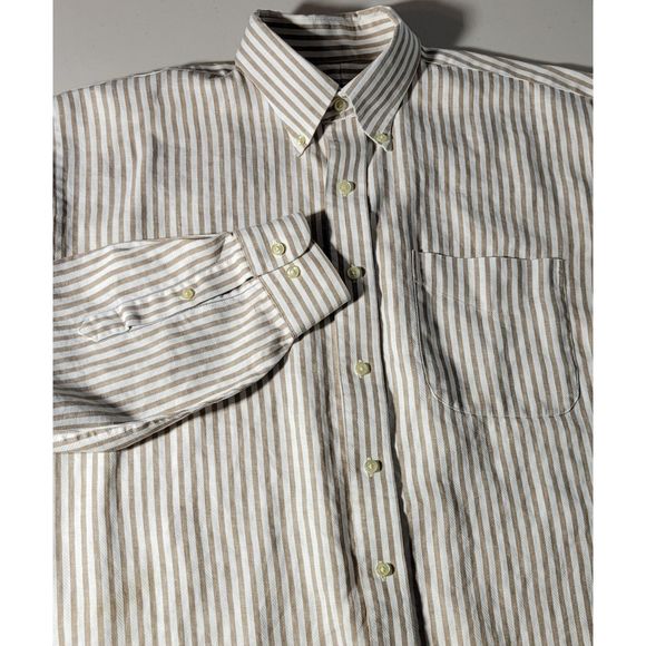 Jos. A Bank Men's L Traveler's Collection 100% Linen Button Down BR/WH Stripe - Picture 1 of 8